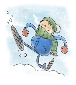 Cartoon of Sarah snowshoeing